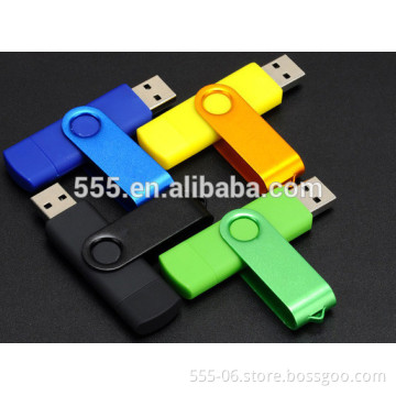 Popular OTG swivel USB flash drive, 2 in 1 OTG dual plug USB drive 32GB as gift